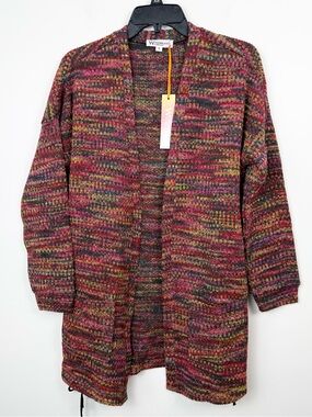NEW Wonderland Boutique Patterned Open-Front Cardigan Sweater - Multi Red Small